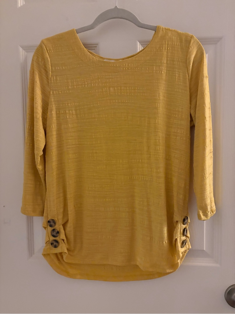 Madison Yellow Textured Long-Sleeve Top with Hem Buttons